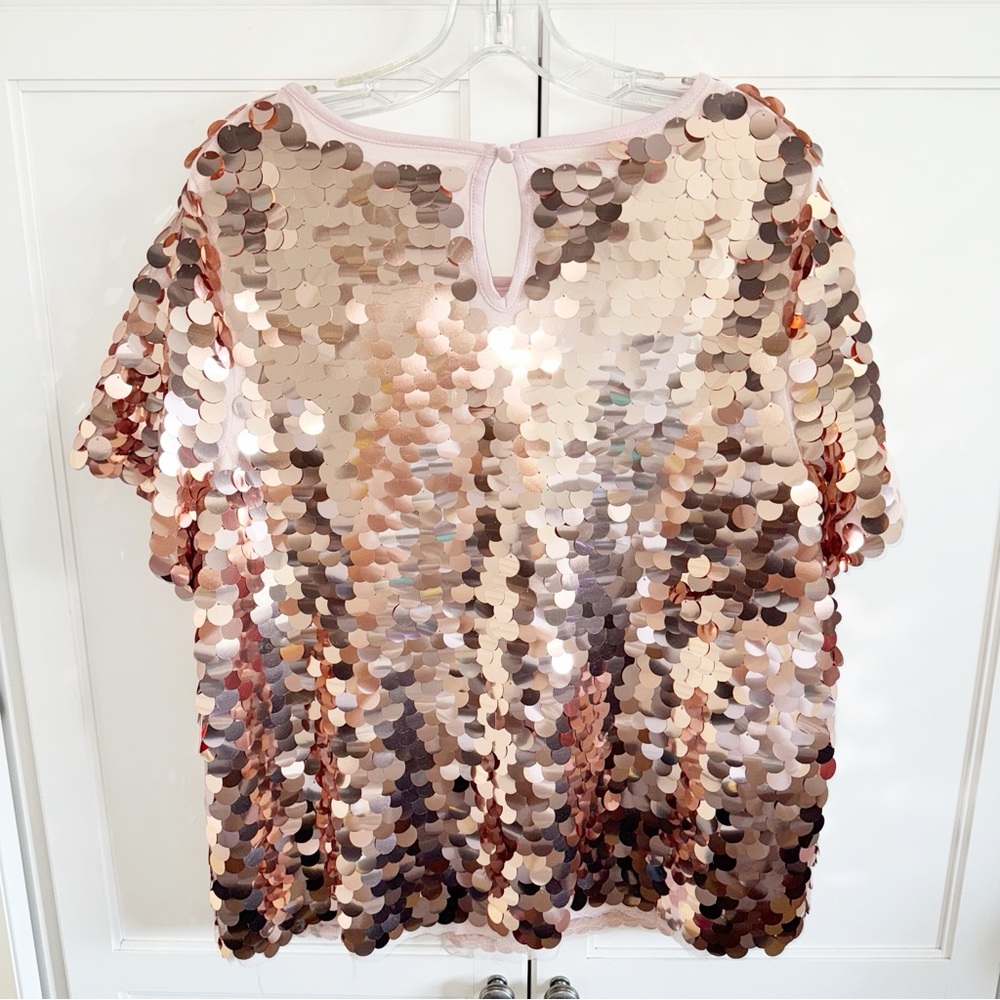 Anthropologie Rose Gold Sequin Short-Sleeve Tunic - Picture 7 of 16